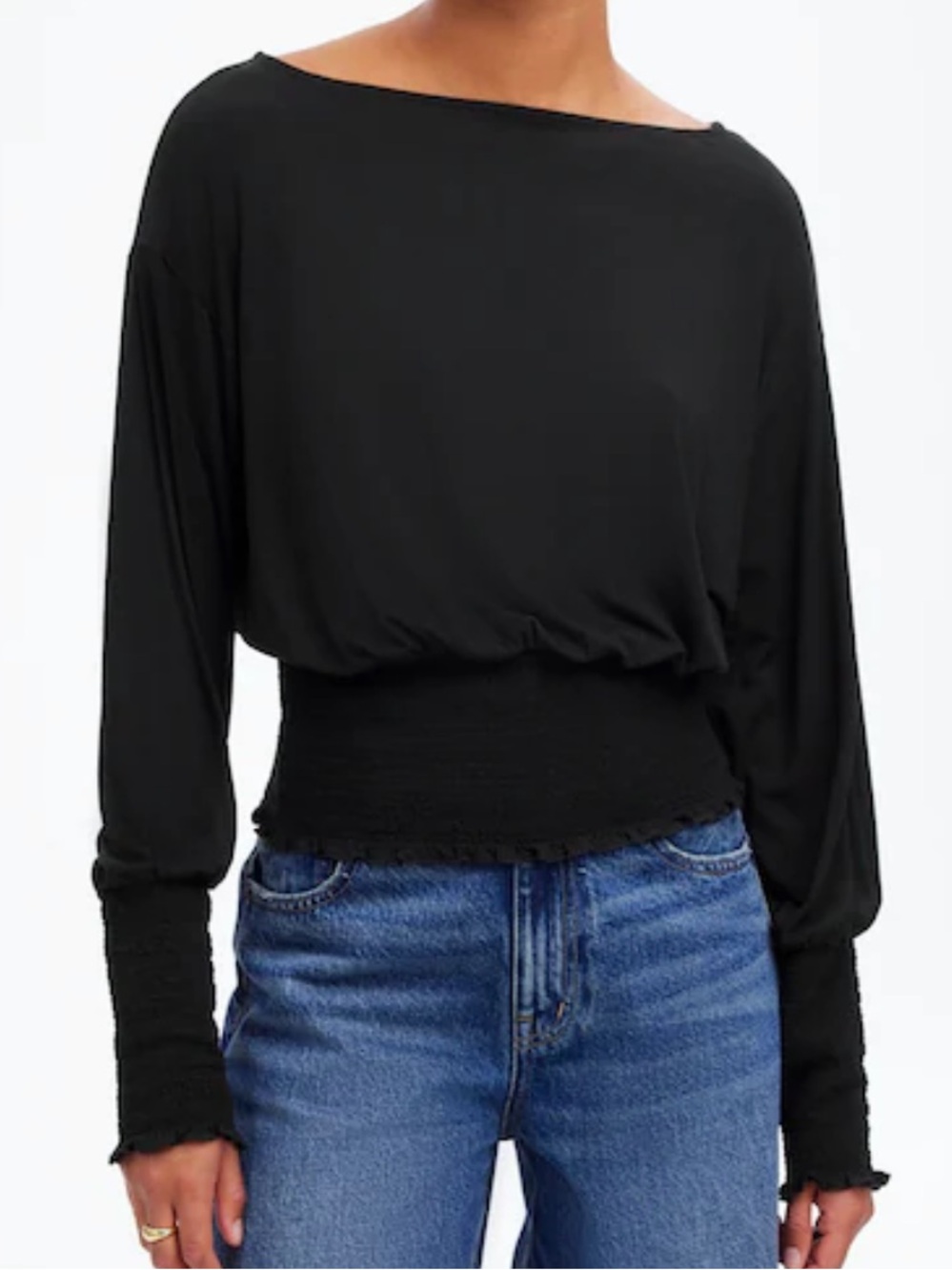 💗NWT Madewell Cinched Long-Sleeve Top Long Sleeve Jet Black Women's Size XS